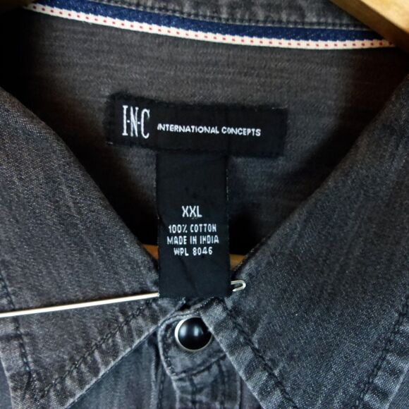 INC International Concepts Shirt Mens XXL Distress Black Western Saw Tooth Pearl - Picture 8 of 11